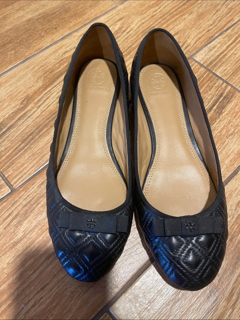 Tory Burch Black Quilted Ribbon Ballet Flats
